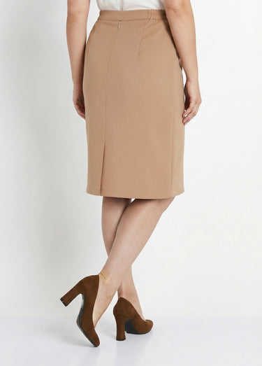 Jupe unie droite mi longue Beige