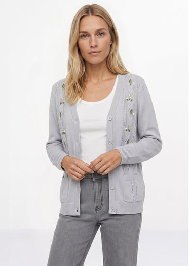 Gilet long boutonné brodé perlé col V Argent