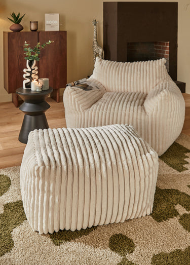 Pouf grand format fourrure cotelée MUZI Blanc