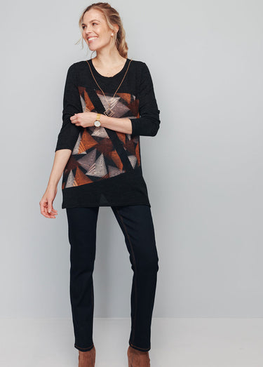 Tunique graphique avec collier fantaisie Noir/Noisette