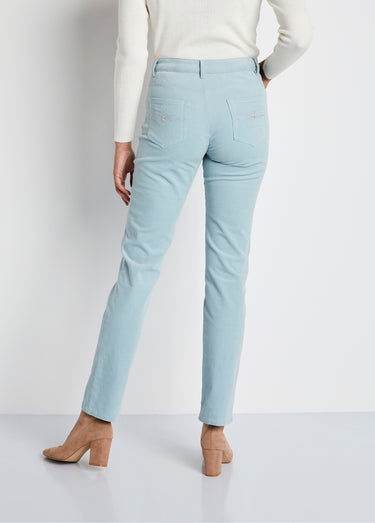 Pantalon 5 poches velours milleraies Vert d'eau