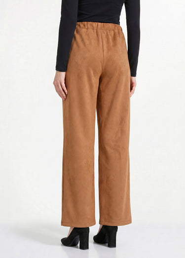 Pantalon droit ceinture élastiquée tissu suédé Camel