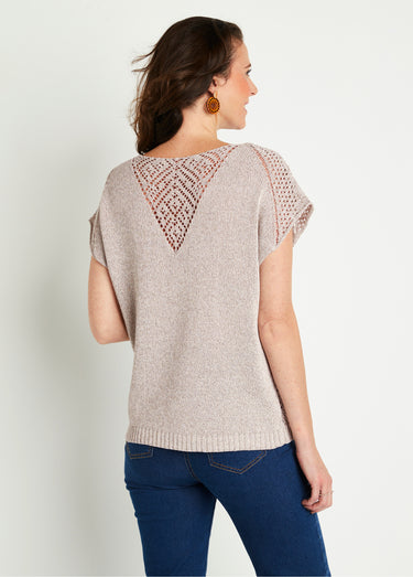 Pull fin ajouré manches courtes Gris