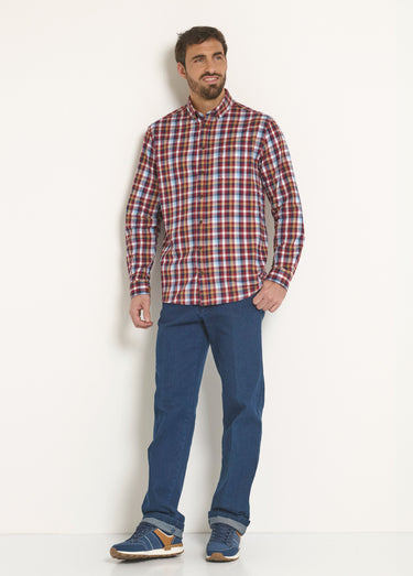 Chemise flanelle détails velours, chic Carreaux Rouge