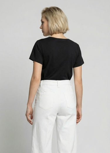 T-shirt col V jersey cotelé, Essentiel Noir