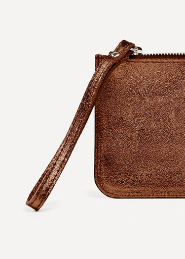 Porte-monnaie zippé cuir métallisé Caramel