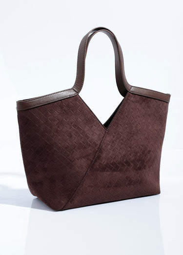 Sac cabas en suédine effet tressé Chocolat