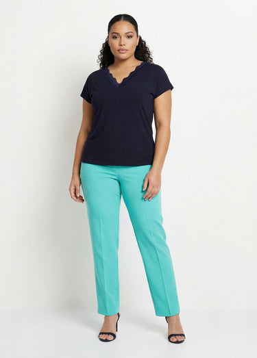 Pantalon droit taille semi-élastiquée Vert