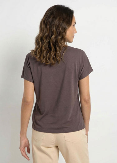 T-shirt dentelle coton manches kimono Chocolat