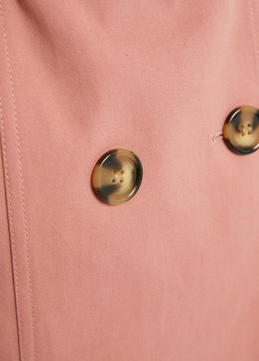 Trench court double boutonnage uni col pointu Vieux Rose