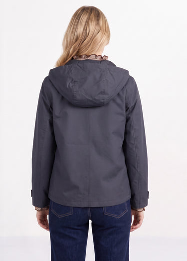 Trench court déperlant, capuche amovible Marine