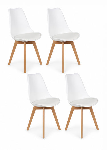 Set 4 Chaises assise coque et pieds bois Blanc