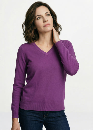 Pull doux col V manches longues Violet