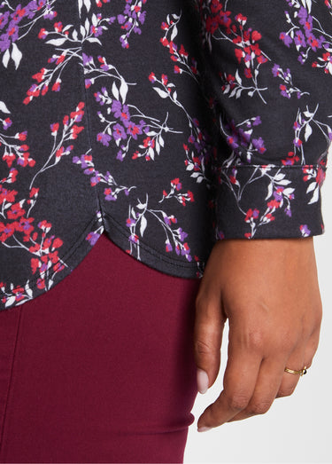 Chemisier fleuri maille chaude Imprimé noir