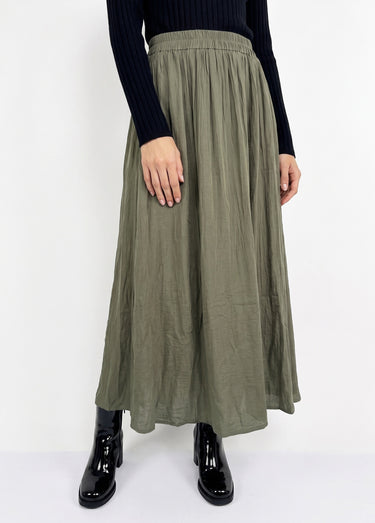 Jupe longue fluide, taille élastiquée Kaki
