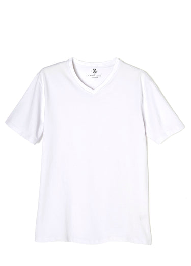 T-shirt col V en coton et viscose Blanc