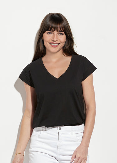 T-shirt col V sans manches maille coton Noir