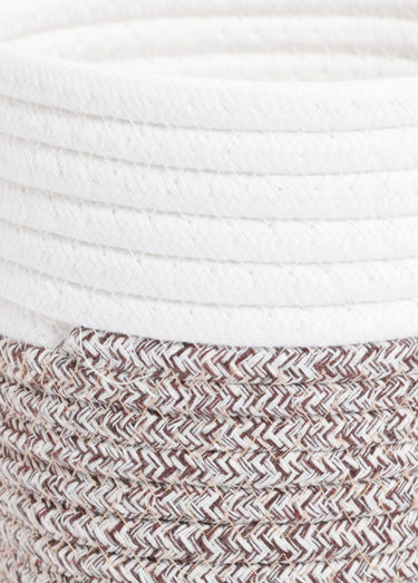 Panier cache pot tressé en coton Blanc/Marron