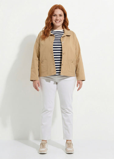 Veste courte en coton, col claudine Beige