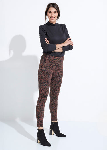 Legging imprimé léopard taille élastiquée Marron/Noir