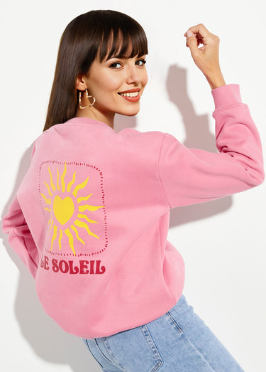 Sweat molletonné sérigraphie soleil Rose