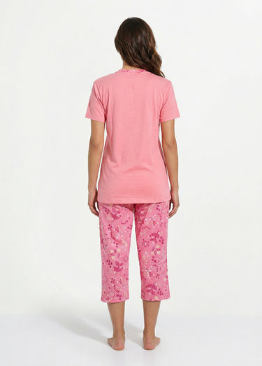 Pyjama fleuri manches courtes et corsaire Rose