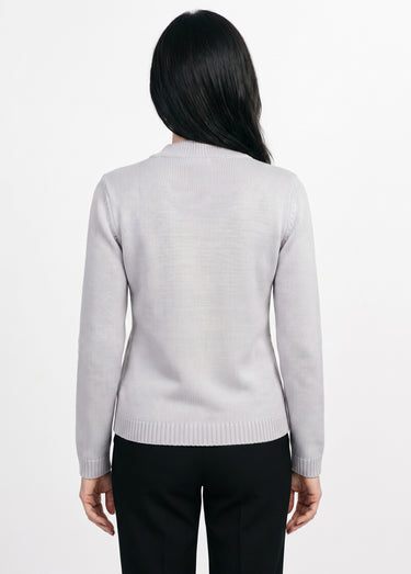 Pull doux torsades côtes strass col montant Argent