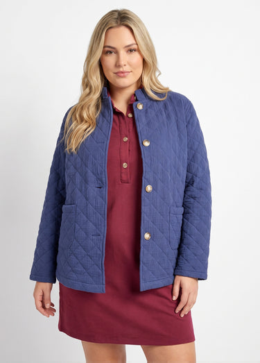Veste gaze coton matelassée, col plissé Marine