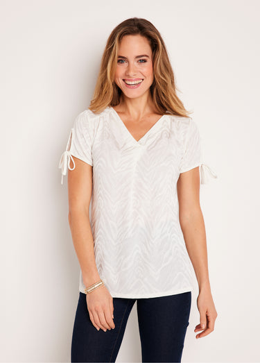 T-shirt long ample col V Ecru