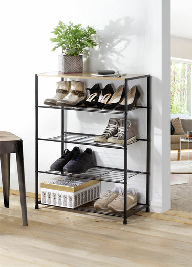 Etagère à chaussures 4 niveaux métal Bois Clair