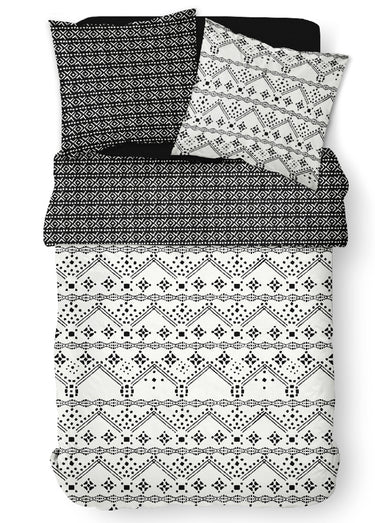 Parure pur coton 240 x 220cm, Ethnique Noir / Blanc