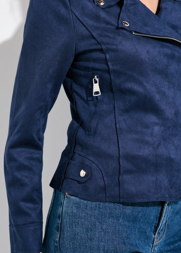 Veste zippée style motard en suédine Marine