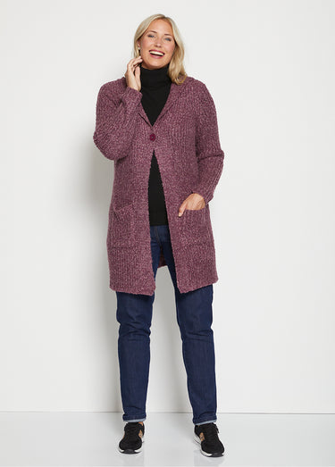 Long gilet à capuche Prune