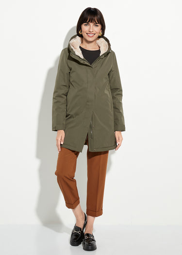 Parka chaude déperlante doublure fourrure Kaki