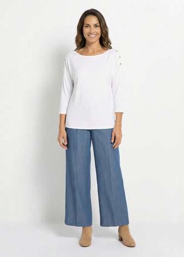 T-shirt marinière rayé manches 3/4 Uni Blanc