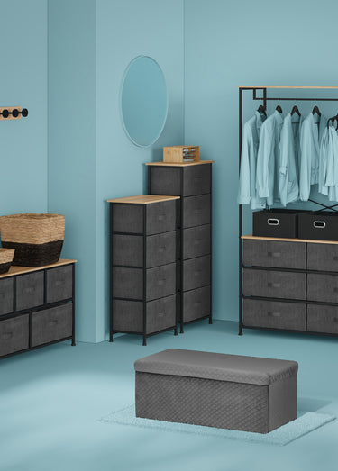 Meuble haut avec 5 tiroirs tissu Noir gris bois