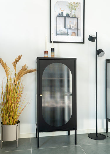 Vitrine bois manguier, porte verre ondulé Noir