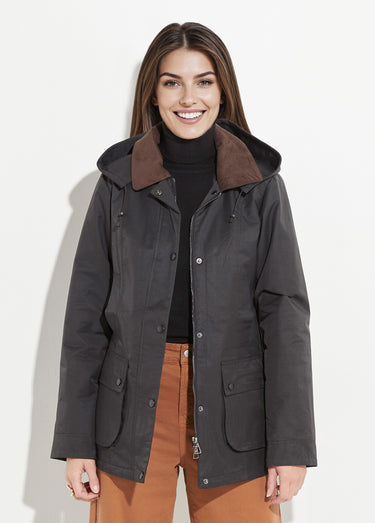 Veste déperlante courte avec col velours Noir/Chocolat