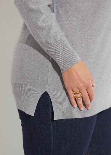 Pull maille fine jauge avec mini sequins Gris