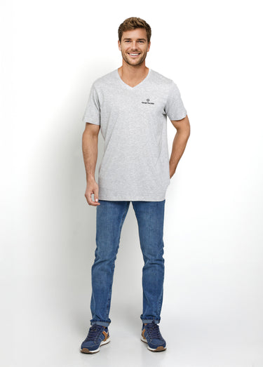 T-shirt chiné col V avec manches courtes Gris