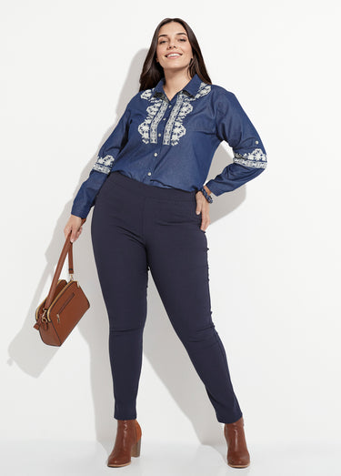 Pantalon extensible taille élastiquée Marine