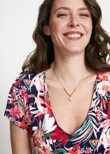 Robe mi-longue évasée col V Imp Fuchsia