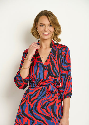 Robe courte cache-coeur imprimé zèbre colorisé Rouge/Bleu