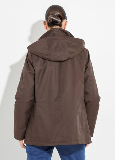 Veste déperlante courte avec col velours Chocolat/Camel