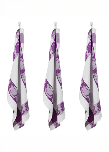 Lot de 3 torchons jacquard assortis, Carré 3M Mauve
