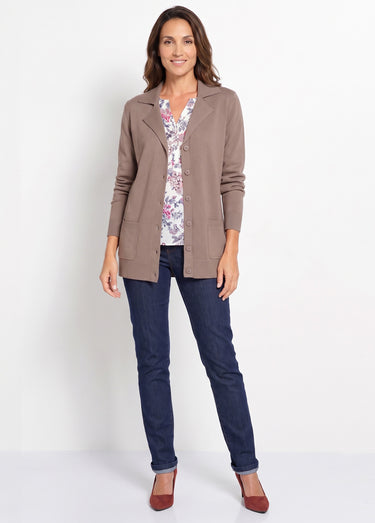 Gilet boutonné mi long col tailleur Taupe