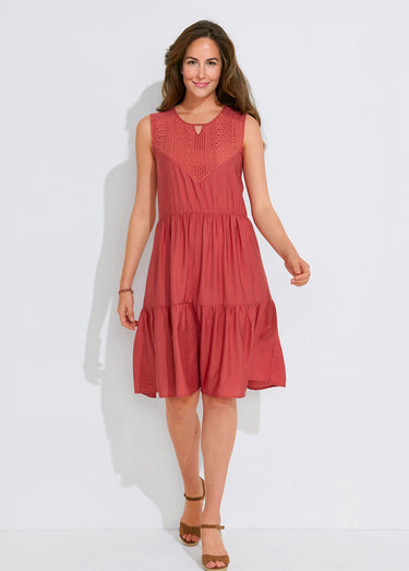 Robe sans manches courte volantée Paprika