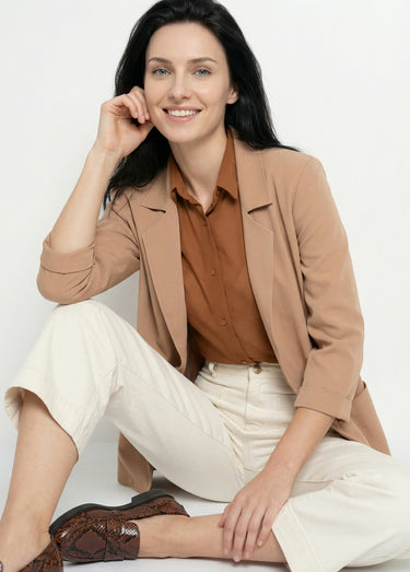 Veste col tailleur manches 3/4 Essentiel Camel