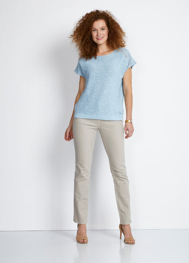 Pull fin ajouré manches courtes Bleu