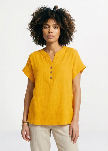 Tunique longue ample coton uni Jaune
